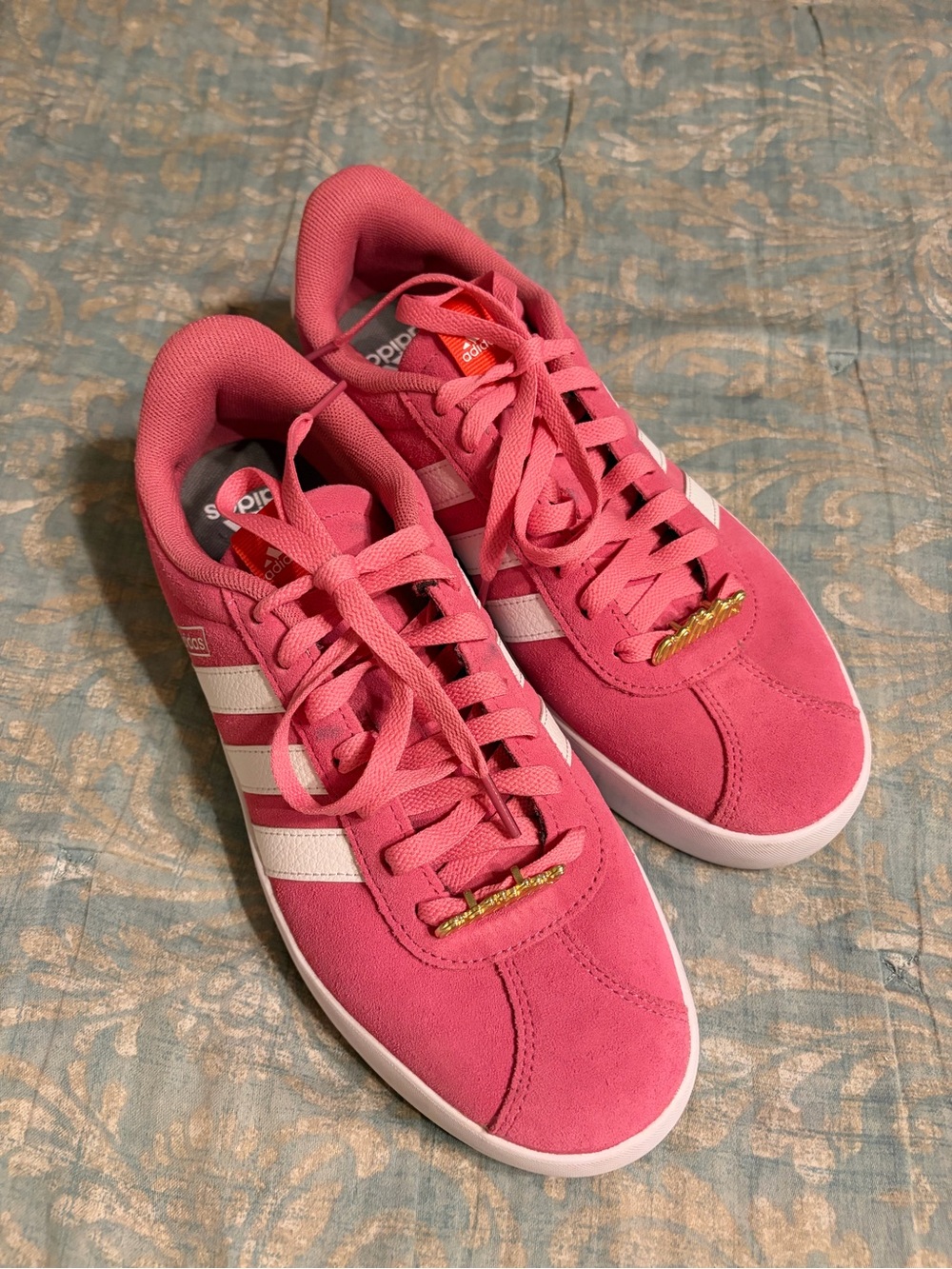 adidas Pink Suede Low-Top Sneakers with White Stripes